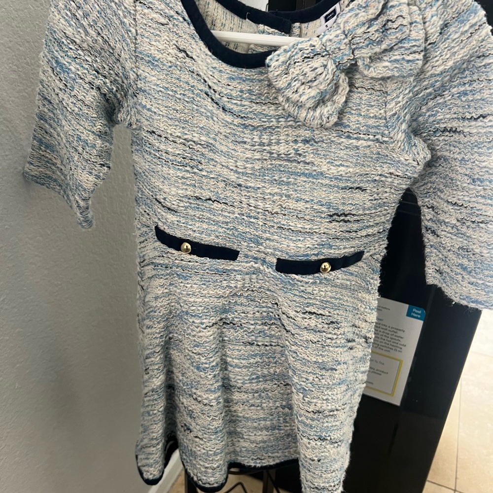 Janie and Jack Gray and White Sheath Dress with 3/4 Sleeves